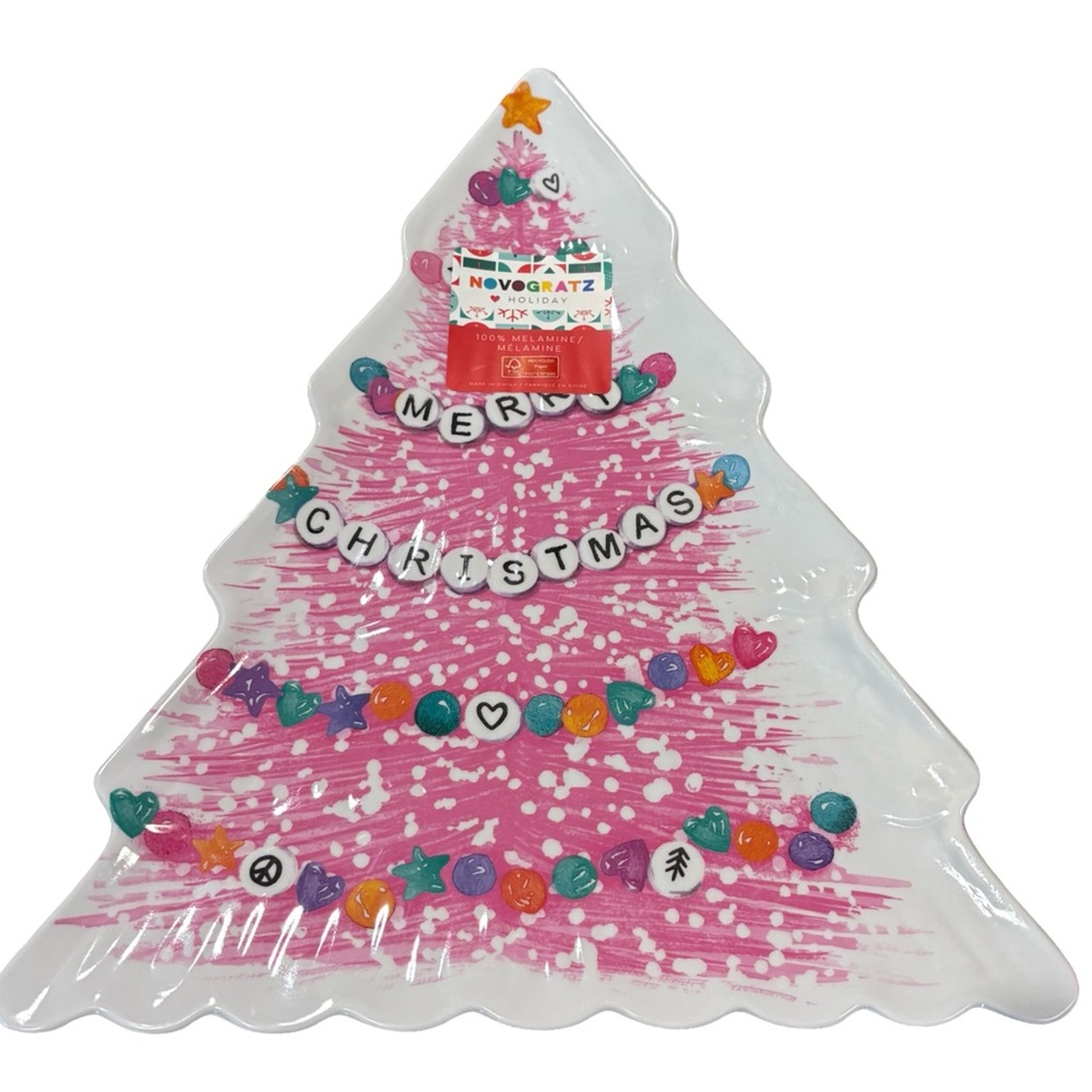NOVOGRATZ NWT 100% melamine Christmas tree figural serving tray merry Christmas